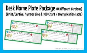 Desk Name Plates Print Cursive Number Line 100 Chart Multiplication Table