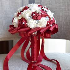 These colors match with white and cream to make simple wedding bouquets. Newest Dark Red Cream Wedding Bouquet Rose Bride Bouquet Artificial Flowers Bouquets Diamond Crystal Marriage Bouquet Artificial Flower Bouquetartificial Flower Bouquet Aliexpress