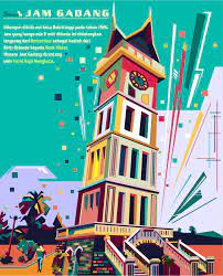 Jam gadang picture of bukittinggi clock tower bukittinggi. Jam Gadang Di Bukit Tinggi Sumatera Barat Booklet Design Retro Poster Indonesian Art