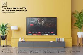 We are showcasing a 3d rendered living room 4k tv screen mockup in high resolution. Free Android Smart Tv In Living Room Mockup Psd Template We All Decorate Our Living Room With Different Electronics Item Living Room Tv Smart Tv Psd Templates