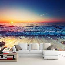 Romantic Seaside Beach Sunset Landscape 3d Stereo Photo Mural Wallpaper Living Room Sofa Dining Room Backdrop Murals Home Decor Photo Mural Wallpaper Mural Wall Custom Photo Wallpaper Landscape Walls Sunset Landscape
