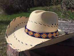 Blue Beaded Concho Cowboy Hat Band Western Hatband Wide Hat Band Tall Crown Hatband Blue Hat Band Hat Band Blue Hat Beaded Hat Bands