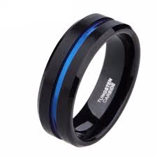 Black And Blue Rings For Men 8mm Blue Groove Black Tungsten Men S Promise Rings Black Tungsten Mens Rings Tungsten Mens Rings Promise Rings For Guys