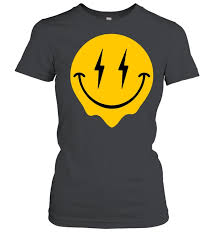 Find images of smiley face. Melting Dripping Smiley Face Bolt Lightning Happy Face Emoji Shirt Tshirt Trending Store Online