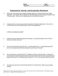 Displacement Velocity And Acceleration Worksheet Displacement Velocity And Acceleration Worksheet In 2020 W Worksheets Acceleration Speed Velocity Acceleration