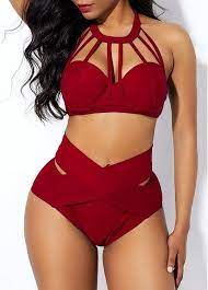 High Waist Cross Front Cage Neck Bikini Set Rosewe Com Usd 29 98 Underwire Bathing Suits Bikini Set High Waist Trendy Swimsuits