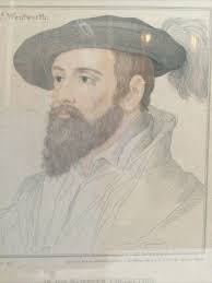 Rare Antique Engraving Of Wentworth Portrait After Hans Holbein. Hand  Colored