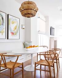 White Tulip Table With Wishbone Chairs Long White Trough Sold At Blue Print Custom Bench Seatin Beautiful Dining Rooms Oval Table Dining Dining Room Design
