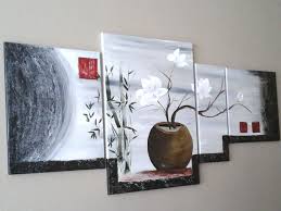 Tableau Vendu Quadriptyque Zen Degrade Gris Fleurs De Magnolia Blanches Collection 2016 Peintures Par Peinture Crea Peinture Zen Tableau Zen Peinture