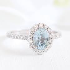 Natural Aqua Blue Sapphire Engagement Ring In 14k White Gold Halo Diamond Size 6 Blue Engagement Ring Sapphire Engagement Ring Blue Blue Wedding Rings