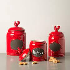 Southern living kitchen solution collection ribbed canister with spoon. Home Essentials Beyond Red Ceramic Chalkboard Canisters Set Of 3 72019 The Home Depot