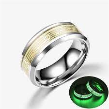 Luminous Plated Silver Ring Dark Golden Dragon Inlay Green Background Fashion Men Fluorescent Glowing Rings Mens Jewelry Silver Rings White Ring