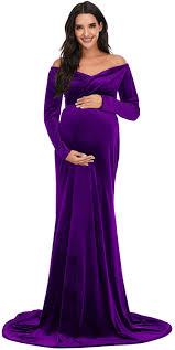 Buy Ziumudy Velvet Maternity Off Shoulder Fitted Photography Gown Long Sleeve Maxi Photo Shoot Baby Shower Dress Online In Taiwan B08jp8z2bt