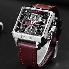 Chronograph Men S Watches Luxury Swiss Quartz Leather Square Stereoscopic Dial Ebay Menswatches Erkek Kol Saatleri Stil
