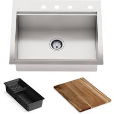 Therefore, your kohler kitchen sink always needs to be spacious and convenient to fit in all your utensils and deep. Kohler Lyric Dual Mount Workstation Stainless Steel 27 In 4 Hole Single Bowl Kitchen Sink With Integrated Ledge And Accessories K Rh23375 4pc Na The Home Depot