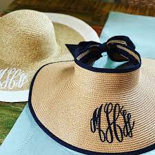 Beach Visor Sun Hat Personalized Straw Floppy Hat Embroidered Etsy In 2021 Beach Visor Monogrammed Beach Hat Sun Hats