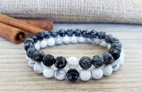 Black And White Relationship Bracelets Snowflake Obsidian White Howlite Couples Bracelet Black And White Bracelets Yin Yang Bracelet Snowflake Obsidian