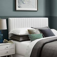 What kind of bed is covered in faux leather? Keira Faux Leather Headboard Contemporary Modern Furniture Modway