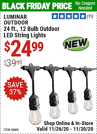 Enjoy 25% off or more with a harbor freight coupon today. Luminar Outdoor 24 Ft 12 Bulb Outdoor Led String Lights For 24 99 Harbor Freight Coupons