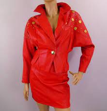 Red Leather Suit Lillie Rubin Exclusive Set Vintage 1980s Studded Skirt And Jacket Sz 4 6 Rockabilly Red Leather Skirt Studded Jacket Leather Outfit