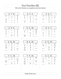 The Addition And Subtraction Relationships With Sums To 18 B Math Worksheet From The Fact Family Fact Family Worksheet Math Fact Worksheets Family Worksheet