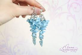 Flower Long Earrings Light Blue Earrings Blue Long Earrings Etsy