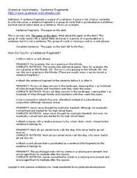 Each group of words below is a fragment. Sentence Fragment Lesson Plans Worksheets Lesson Planet