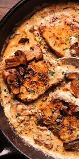 Pork Chops In Creamy Garlic Mushroom Sauce Boneless Pork Chop Recipes Thin Sliced Pork Chops Recipe Pork Loin Chops Recipes