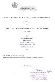 Special Lecture On Mahatma Gandhi Participatory Rights Of