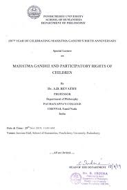 special lecture on mahatma gandhi participatory rights of