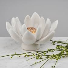 Lotus Sculpture White Gold Ceramic Housewarming Gift Lotos Flower Home Decor Christmas Gift Ideas For Interior Decoration Anniversary Gift Lotus Sculpture Handmade Decorative Items House Warming Gifts
