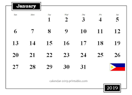 Philippines 2019 January Calendar Printable Calendar Calendar 2019 Calendar