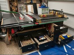 Sawstop And Router Cabinet Infeed Table Outfeed Table Project Woodworking Storage Furniture Design Diy Table Saw