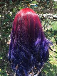 Blue over red will make it turn a yucky brownish colour. Ombre Starting With Red Violet Into Purple Then Deep Blue Hair Colors Fun Abstract Colors For The Summer Red Purple Hair Purple Ombre Hair Red Ombre Hair