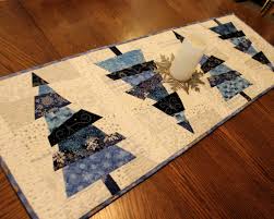 Crazy Christmas Tree Quilted Table Runner Or Wall Hanging Elegant Blue And Silver Pine Trees Handmade Patchwork Quilt Christmas Tree Quilted Table Runner Christmas Tree Quilt Tree Quilt