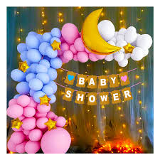 Find baby shower themes for boys and girls, with matching tableware, favors, and decorations. Baby Shower Combo Decorations Material Set 121pcs Baby Shower Banner Blue Pink White Latex Balloons Arc With Golden Moon Foil Combo With Fairy Light For Gender Reveal Maternity Pregnancy Photoshoot Material Items Supplies Party
