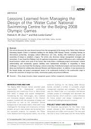 Pdf Lessons Learned From Managing The Design Of The Water Cube National Swimming Centre For The Beijing 2008 Olympic Games
