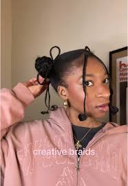 4 Braids into 2 Bun Natural Hair