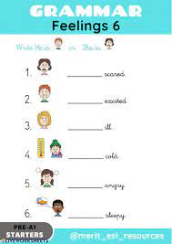 Feelings Write He Is Or She Is Interactive Worksheet English Lessons For Kids English Grammar For Kids Kindergarten Reading Worksheets