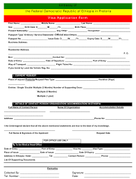 Passport with at least three months validity (applicants who require 6 months to a one year visa should have their passport valid for the duration of stay) in case of business visa, support letter from the employing company or invitation letter from the host company in ethiopia Pretoria Gauteng South Africa Ethiopian Visa Application Form Embassy Of The Federal Democratic Republic Of Ethiopia Download Printable Pdf Templateroller