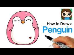 How To Draw A Cute Penguin Easy Squishy Squooshems Youtube Cute Penguins Cute Drawings Kawaii Drawings