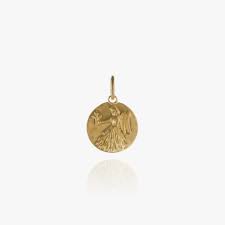 Gold necklace with fine chain links, alternating with small ball pearls and is composed with a rounded pendant, that features an engraved virgo sign. Mythology 18ct Gold Virgo Pendant Annoushka Eu