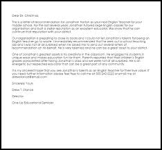 English Teacher Recommendation Letter Example Letter Samples Templates