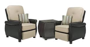 Recliner Breckenridge 3 Piece Patio Furniture Set Two Recliners Natural Tan And Side Table Outdoor Recliner Patio Furnishings Patio Dining Furniture