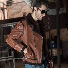 Men S Genuine Leather Pigskin Motorcycle Real Leather Jackets With Faux Fur Shearling Aviator Bomber J Leather Jeans Men Real Leather Jacket Leather Jacket Men