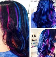 Pink Blue Purple And Black Highlights Mermaid Hair Black Hair With Highlights Long Hair Styles Mermaid Hair