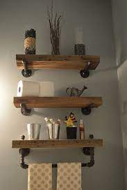 First, gather the materials needed for these diy rustic bathroom shelves. More Inspiration For Towel Rack With Shelf I Think The Stain I Got Is Too Dark Diy And Craft Barn Wood Bathroom Bathroom Wood Shelves Rustic Bathroom Decor