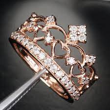 Unique 14k Rose Gold Heart Crown Engagement Ring By Thelogr 740 00 Crown Engagement Ring Diamond Diamond Wedding Bands