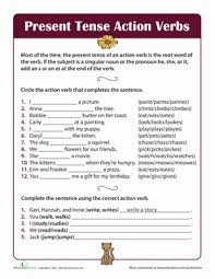 Great Grammar Present Tense Action Verbs Worksheet Education Com Action Verbs Worksheet Simple Present Tense Worksheets Verbs Lessons