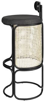 Butler specialty renata 30 in. Casa Padrino Designer Bar Chair With Backrest Black Natural O 40 5 X H 90 Cm Round Upholstered Bar Stool With Fine Rattan Weave And Powder Coated Steel Frame